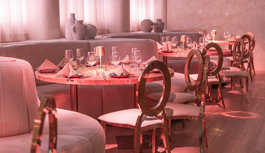 The room set for a corporate event
